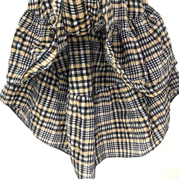 Ganni CHARRON Tiered Light Brown Plaid Versatile Skirt Dress - Picture 12 of 16